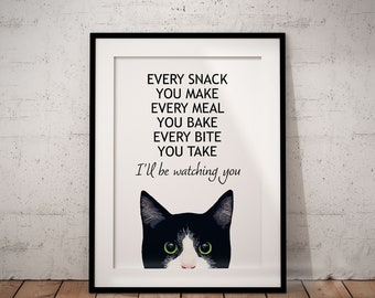 Black And White Peeking Giclée Cat Print, Every Meal You Make UNFRAMED