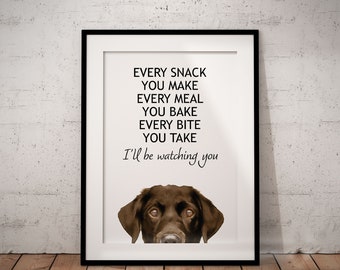 Every Meal You Make, Peeking Chocolate Labrador Giclée Art Print With White Background, UNFRAMED