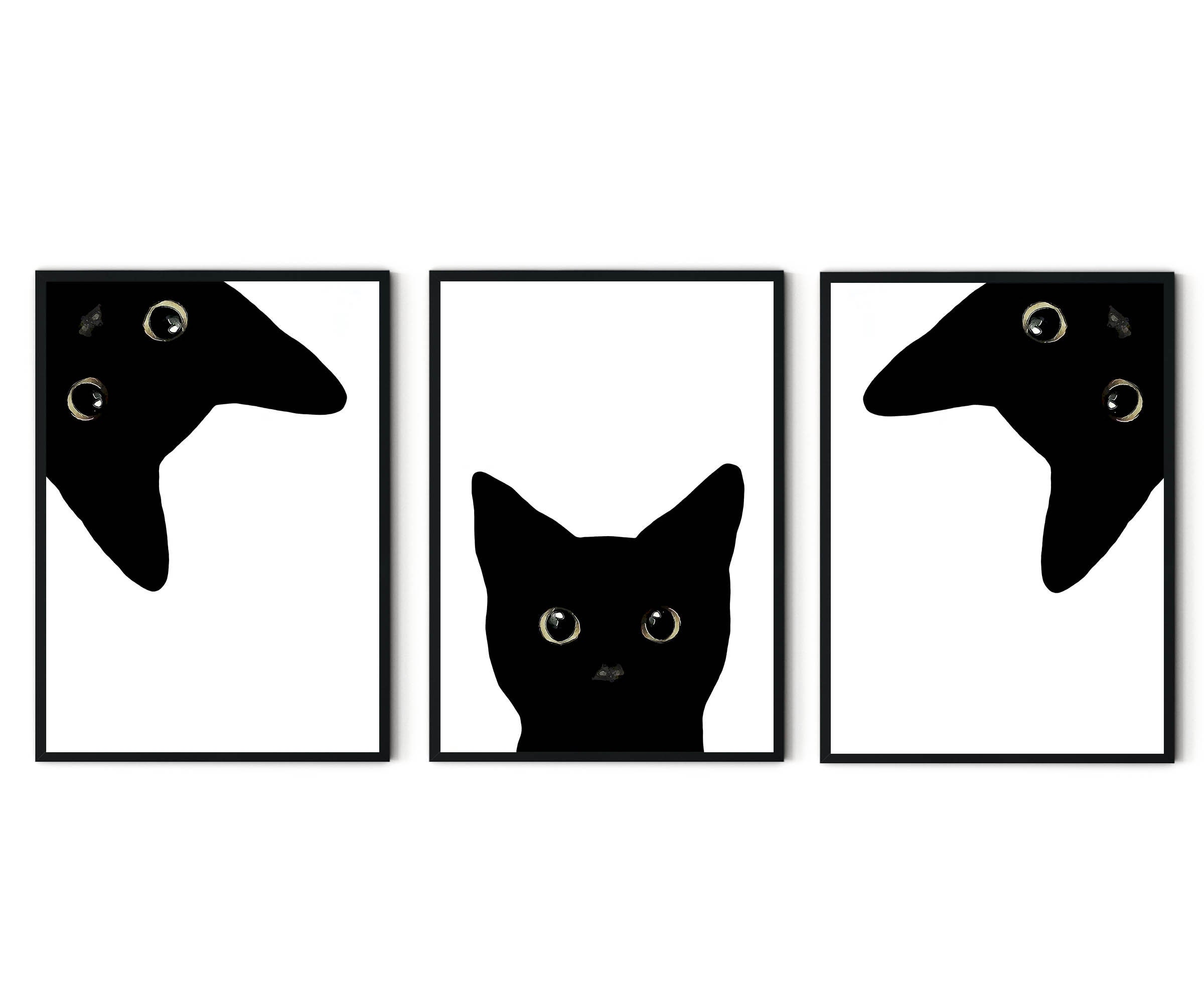 Peeking Black Cat Wall Art Set of 3 Prints UNFRAMED Etsy