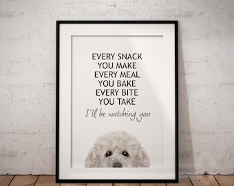 Bichon Frise Giclee Art Print With White Background, I'll Be Watching You, Hungry, Peeking Bichon , Unframed