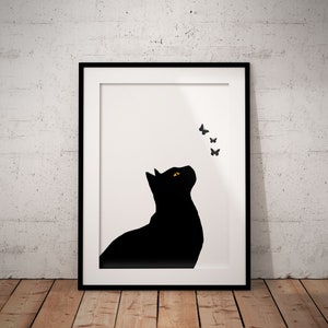 Black Cat Giclée Art Print Wall Art Poster, Cat Wall Decor, Cat Lover Gift, Black Cat Portrait, Unframed