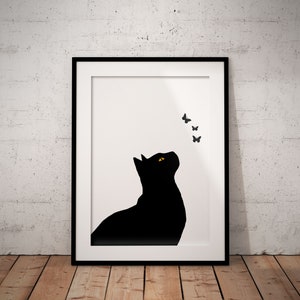 ラファエル作のステンドグラスの黒猫 - デジタルアートプリント - 猫の