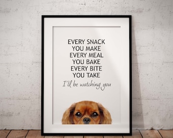 Every Meal You Make Chestnut Brown, Ruby Cavalier King Charles Spaniel Giclée Art Print, Peeking, Unframed