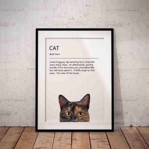 Peeking Tortoiseshell Cat Funny Definition Giclée Art Print, Optional Personalisation With Name - UNFRAMED