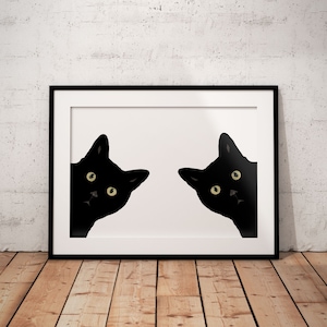 2 Black Cats Print Wall Art Poster Art Print Cat Print Wall Decor Wall Art Cat Lover Gift Black Cat Portrait Personalised UNFRAMED