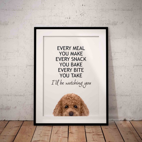Tan Poochon Giclee Art Print With White Background, I'll Be Watching You, Hungry, Peeking Poochon , Unframed