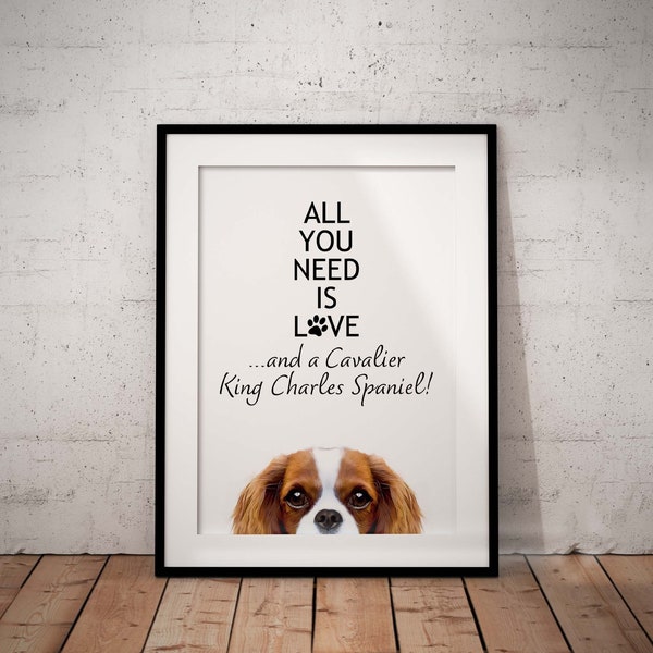 Todo lo que necesitas es amor, impresión artística Giclée de Blenheim Cavalier King Charles Spaniel, vista panorámica, sin marco