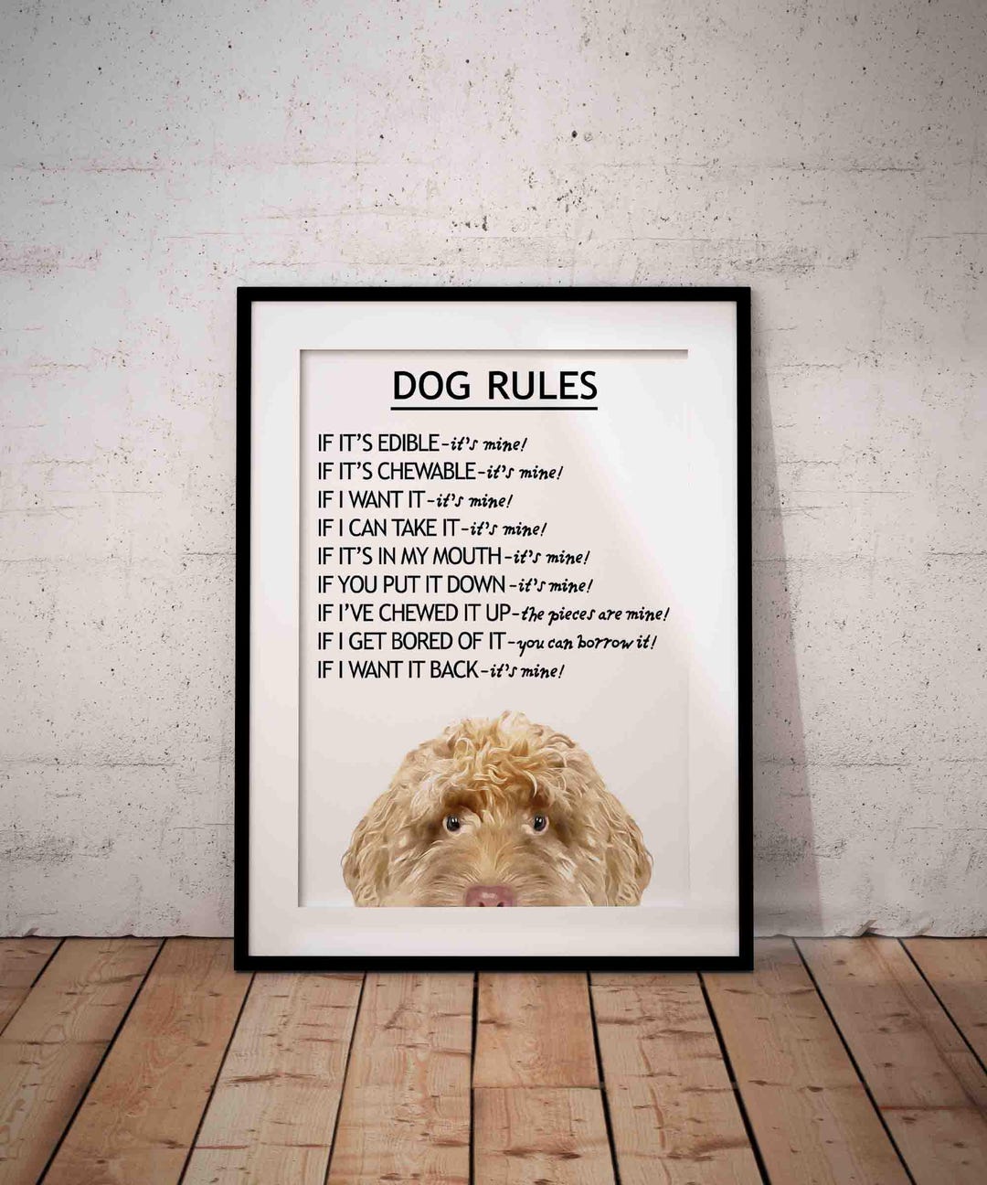 Cockapoo Dog Rules Art Print, Apricot Cockapoo Giclée, Funny Dog Lover ...