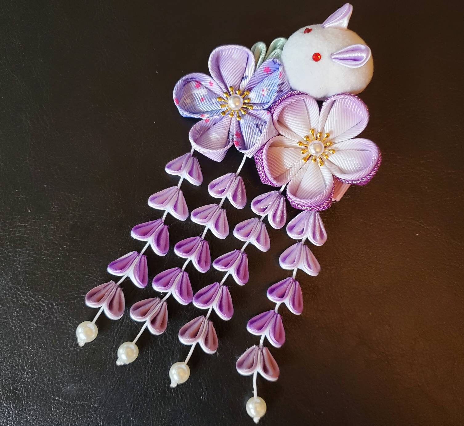 Purple Easter Bunny Handmade Kanzashi Cherry Blossom Sakura