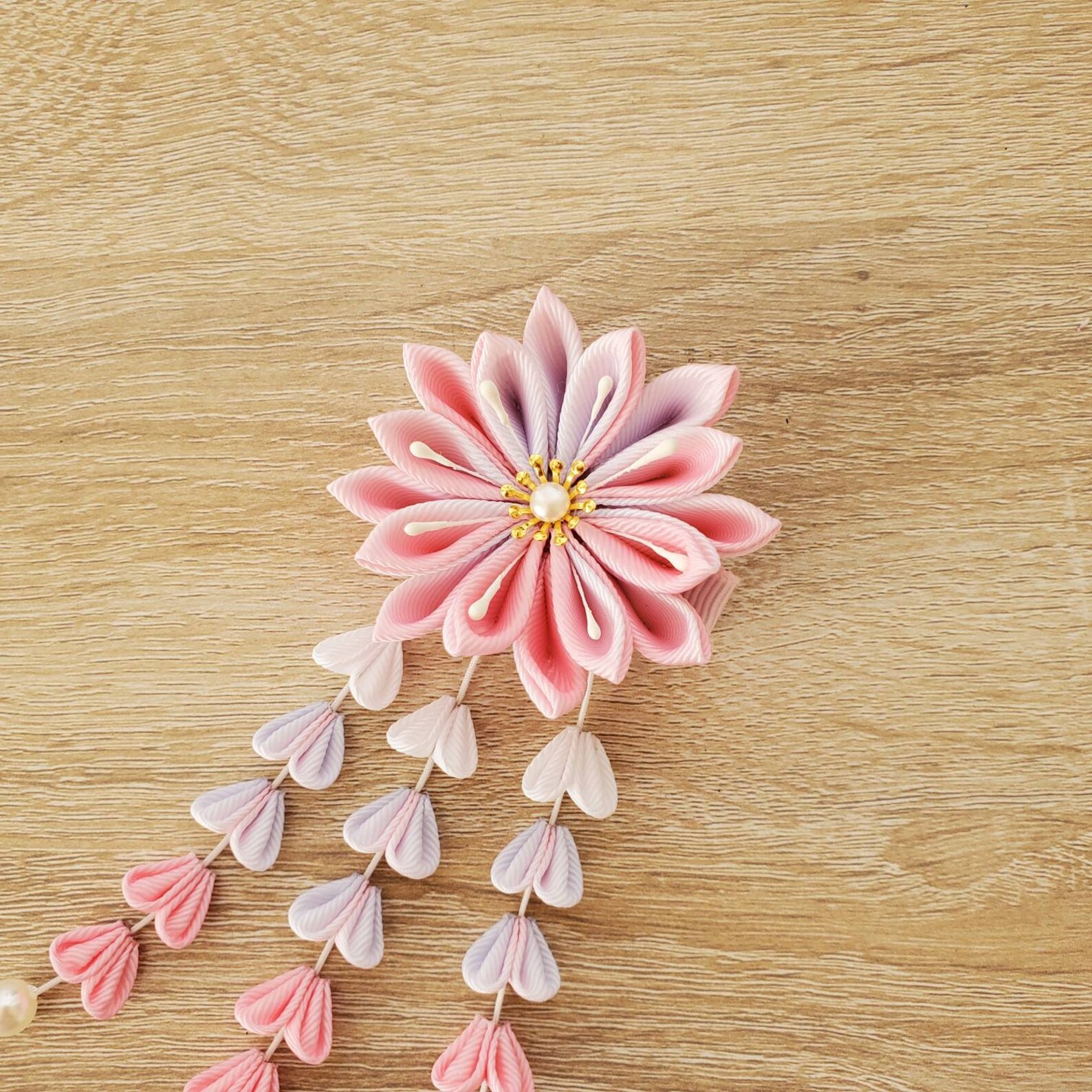 Handmade Kanzashi Flower Hair Clip Barrette/ Pink Purple/ Etsy