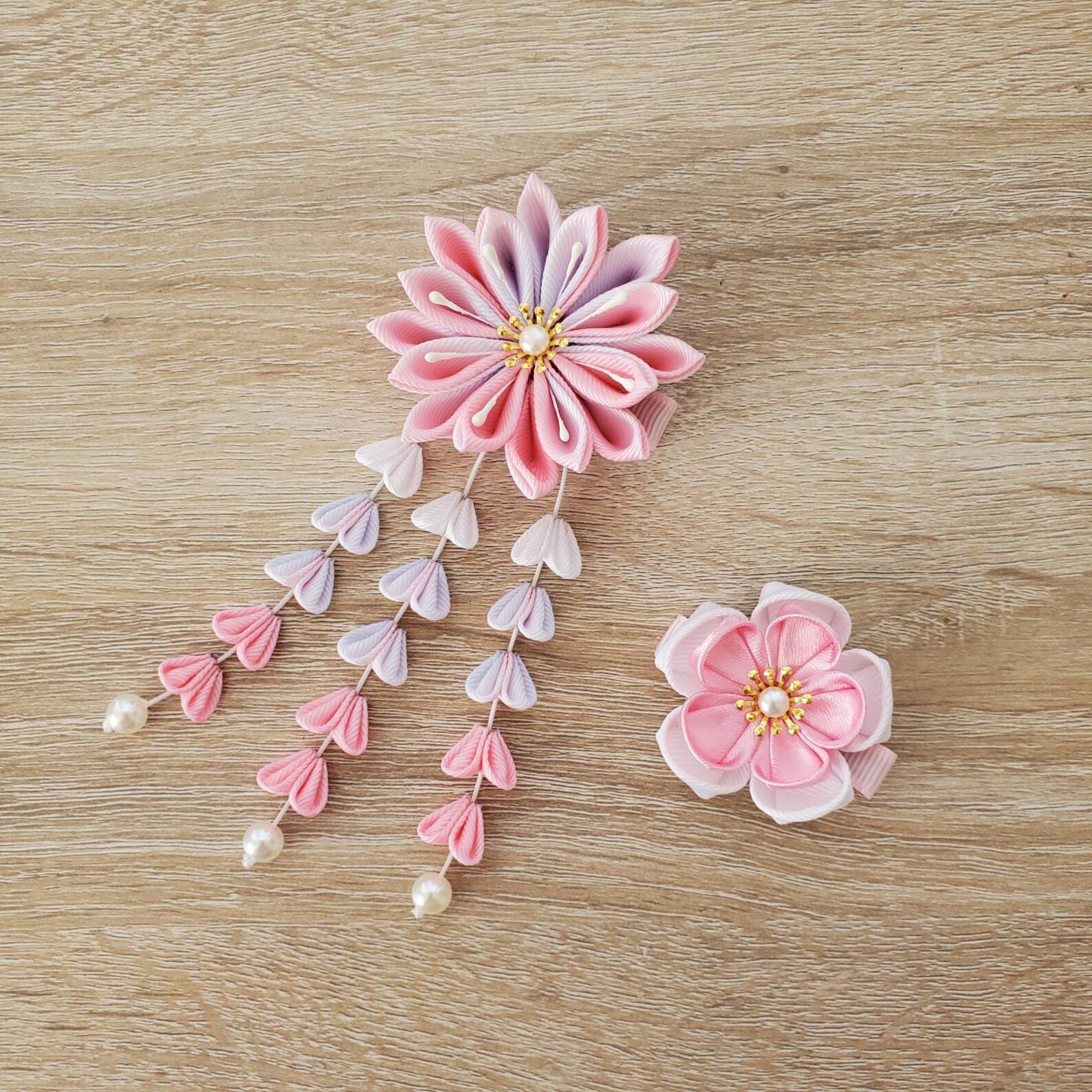 Handmade Kanzashi Flower Hair Clip Barrette/ Pink Purple/ Etsy