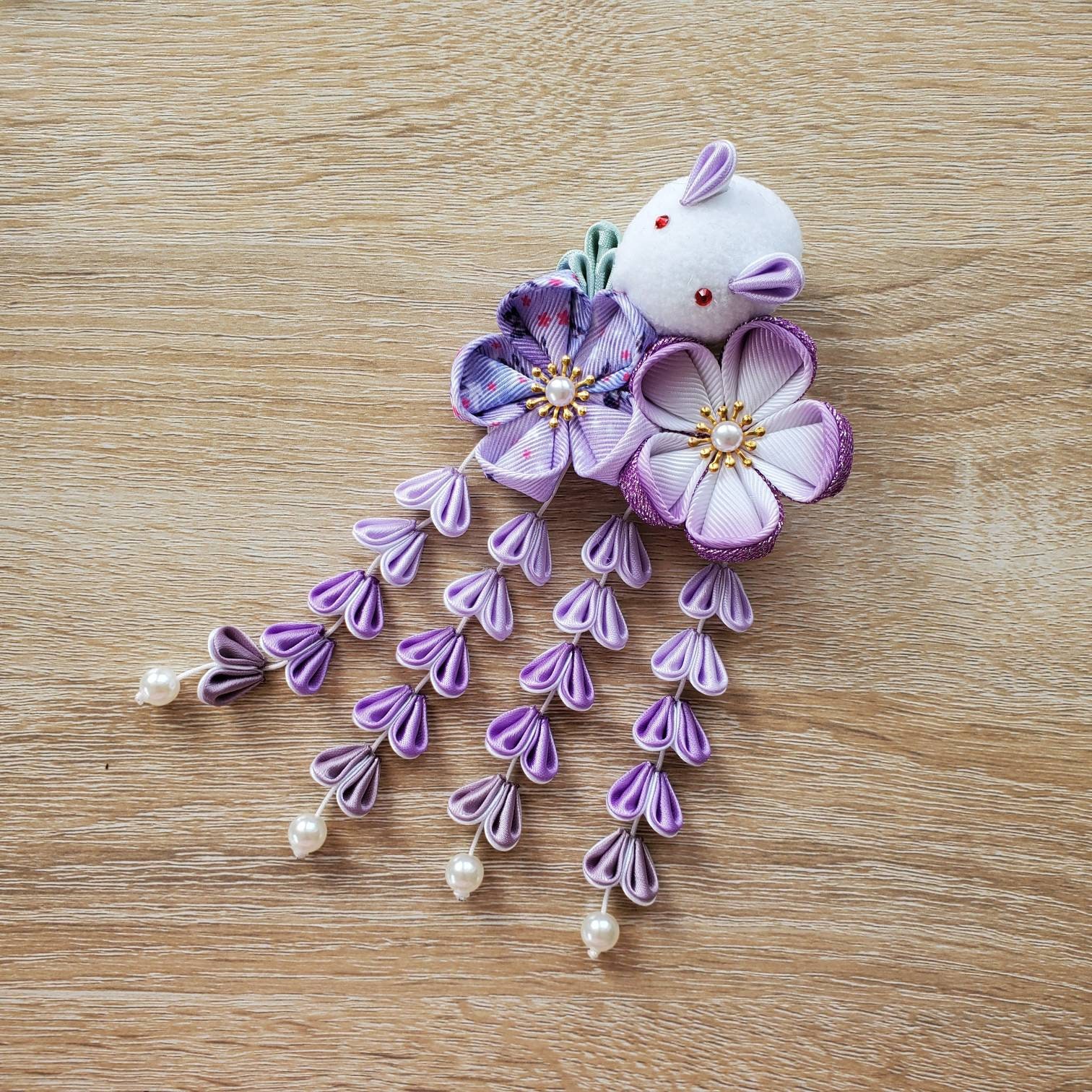 Purple Easter Bunny Handmade Kanzashi Cherry Blossom Sakura