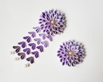 Handmade Kanzashi dahlia flower hair clip barrette / Geisha yukata hair accessories / purple