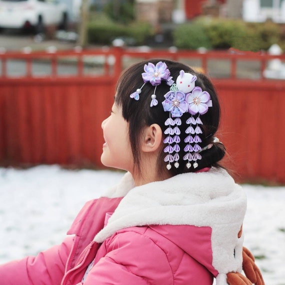 Purple Easter Bunny Handmade Kanzashi Cherry Blossom Sakura