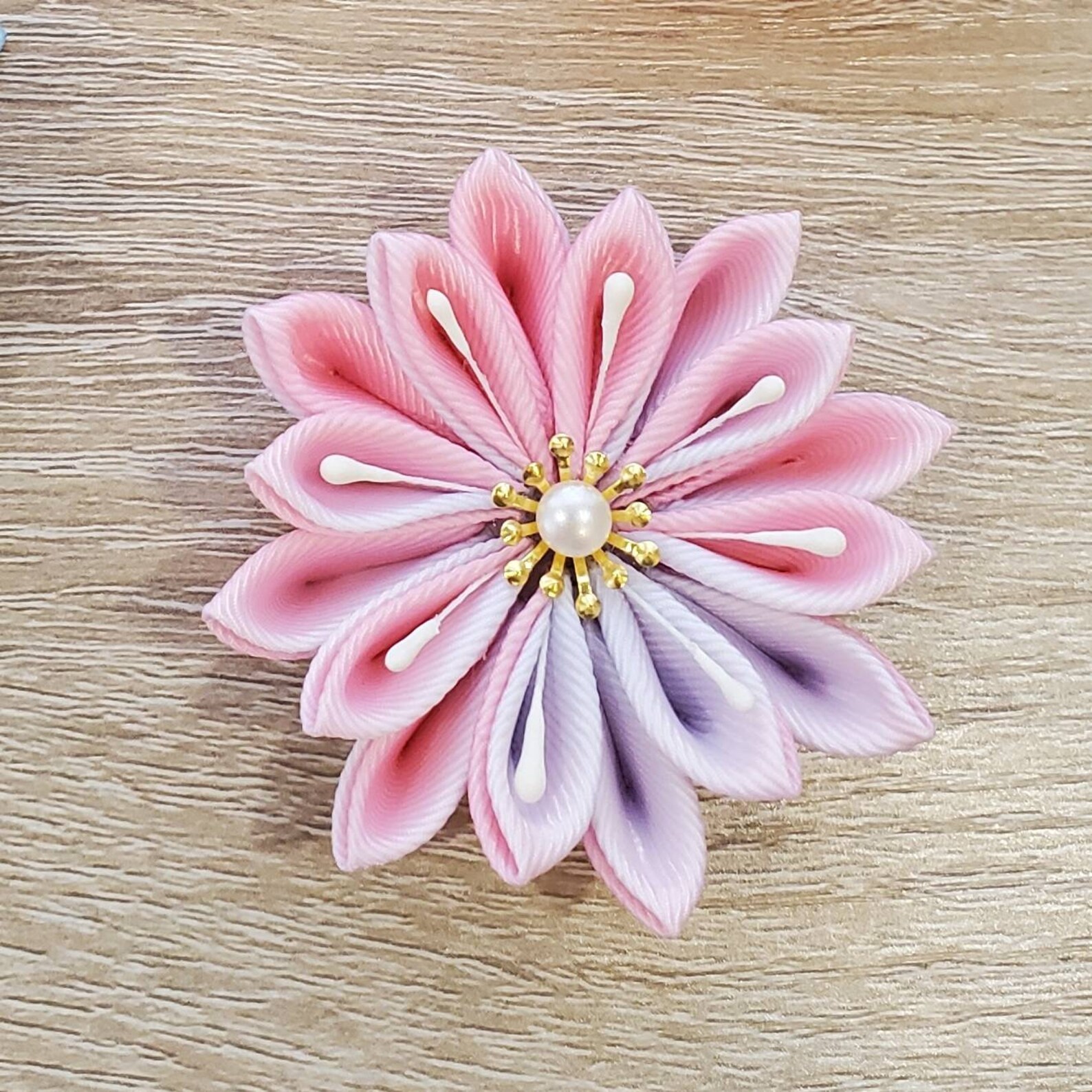 Handmade Kanzashi Flower Hair Clip Barrette/ Pink Purple/ Etsy