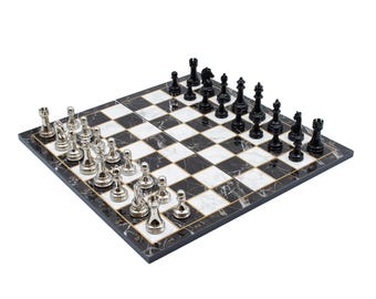 Foldable Chess Set, Chess Set, Chess Set with metal chess pieces, Portable Chess Set, Wooden Chess Board with metal chess pieces, Xmas Gift