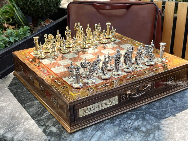 Unique Chess Set Handmade Chess Board With Romans Chess Pieces Rosewood