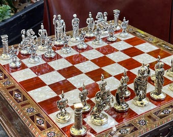 Personalized Chess Set with Storage Handmade Walnut Chess Board with Roman Chess Pieces Premium Gift for Husband Unique Gift Idea 2024