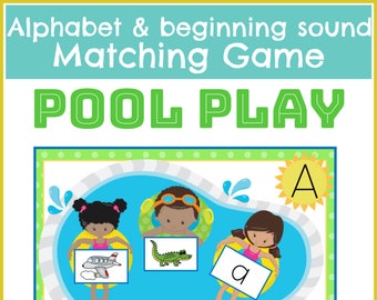 Alphabet & Beginning sound matching Activity, A-Z , Printable Alphabet Game, Beginning sound practice, Pool Theme activity