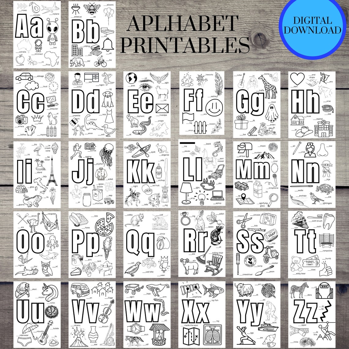 Printable Alphabet Colouring Pages for Preschool Instant Digital Printable Alphabet Colouring Pages for Preschool Instant Digital