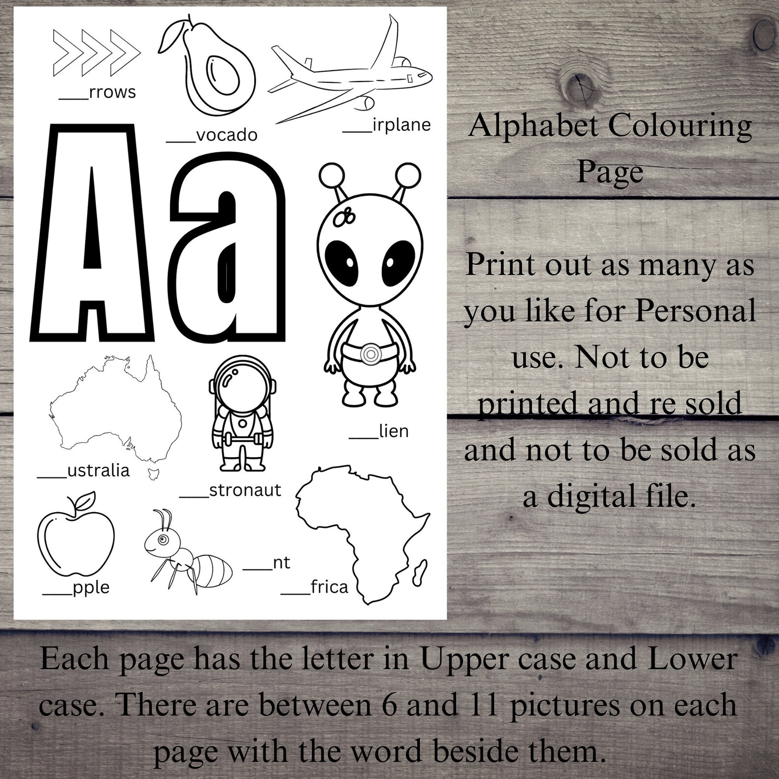Printable Alphabet Colouring Pages for Preschool, Instant Digital