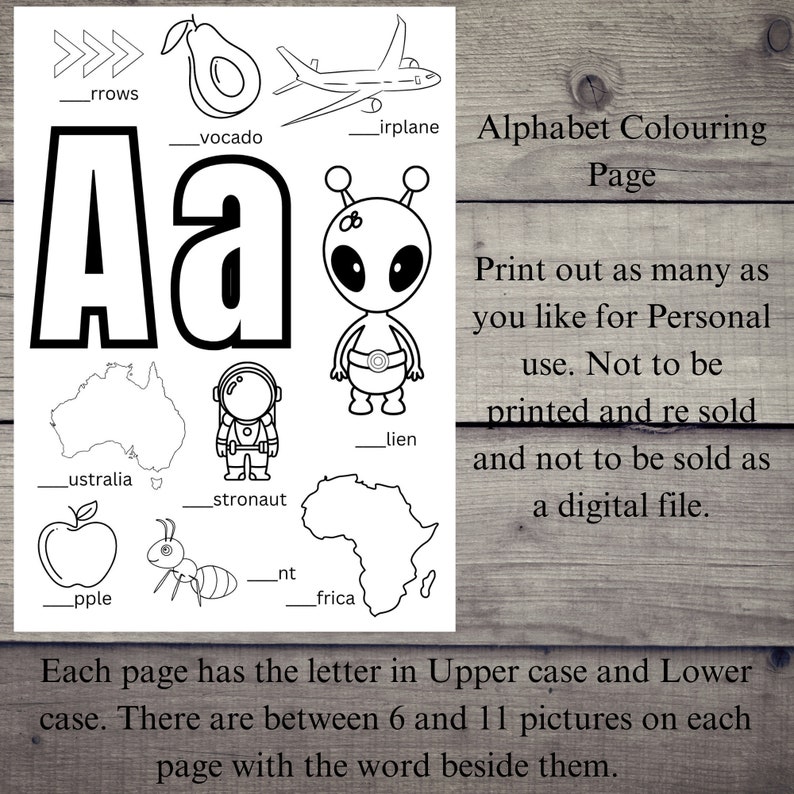 Printable Alphabet Colouring Pages for Preschool, Instant Digital