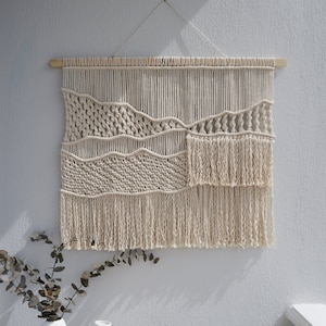 Large Macrame Wall Hanging | Boho Woven Wool Tapestry | Handmade Fiber Art Decor | Neutral Wall Art for Farmhouse | Modern Wall Rug
