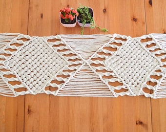 Makramee Tischläufer, Esstisch Läufer, Küchentisch Waren, Handgefertigter Baumwollläufer Benutzerdefinierte Größe, Hochzeitsstuhl Makramee Dekor
