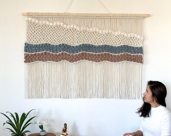 Extra grote macrame muur opknoping, geweven wandtapijt, Boho kunst decoratie, tapijt muur opknoping, grote muur kunst oversized horizontaal