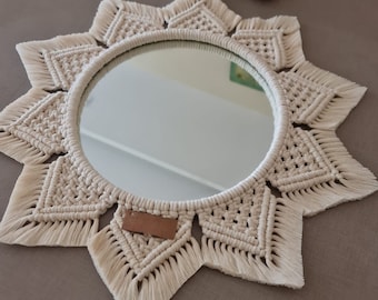 Large Macrame Mirror, Macrame Round Mirror Wall Hanging, Nursery Mirror Decor, Boho Wall Decor, Hand Woven Mirror, Housewarming gift