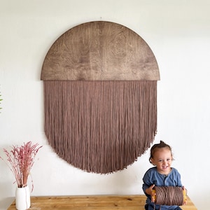 Suspension murale ronde en macramé, panneau acoustique en bois, décoration scandinave