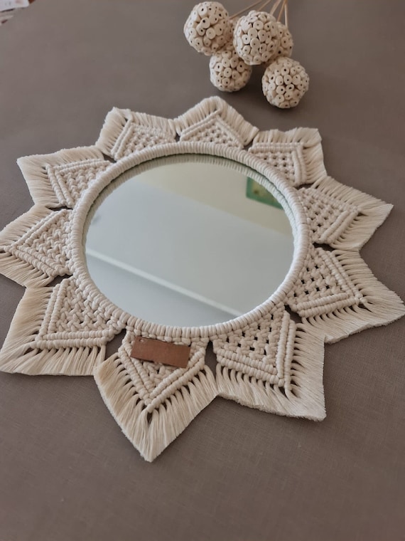 Large Macrame Mirror, Macrame Round Mirror Wall Hanging, Nursery Mirror Decor, Boho Wall Decor, Hand Woven Mirror, Housewarming gift