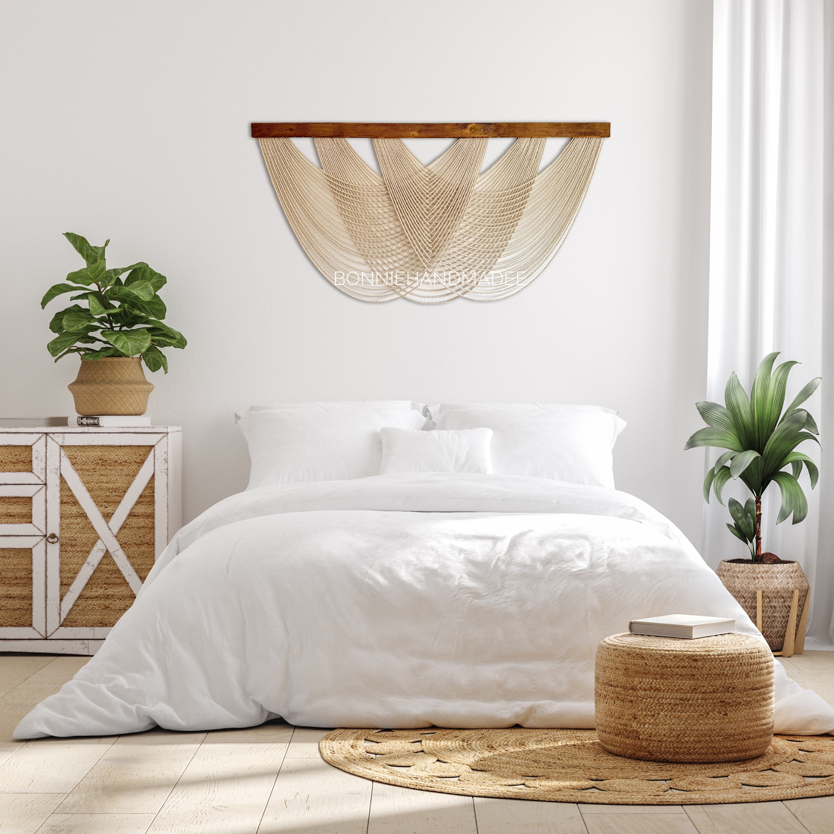 Grande Tenture Murale Macramé Bois Flotté Bohème 80x90cm - Décoration Murale Tête De Lit