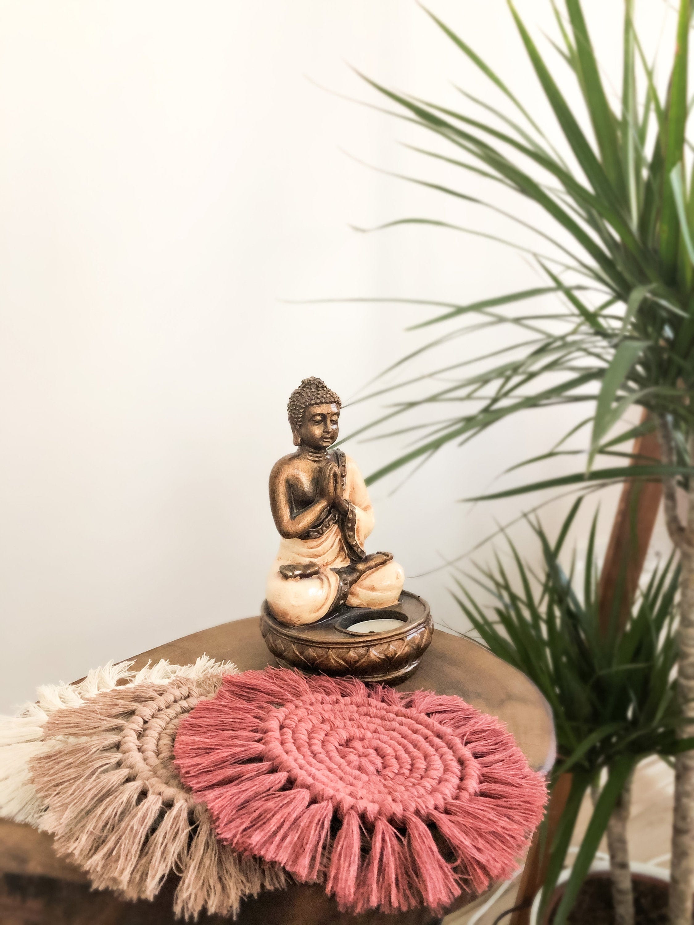 マクラメコースター 2、4、6 個セット、丸型手編み、コットンパターン