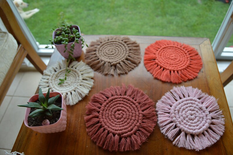 Round Macrame Coaster Patterns Set of 2, 4 or 6 Macrame Coaster, Round Handwoven, Cotton Pattern ...