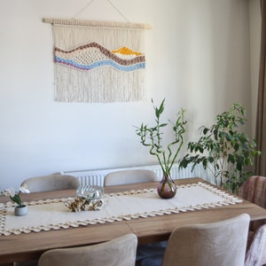Stor väggbonad i makramé | Boho vävd ullgobeläng | Handgjord fiberkonstdekor | Neutral väggkonst för vardagsrum eller sovrum bild 7
