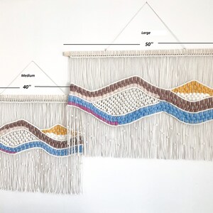 Stor väggbonad i makramé | Boho vävd ullgobeläng | Handgjord fiberkonstdekor | Neutral väggkonst för vardagsrum eller sovrum bild 3