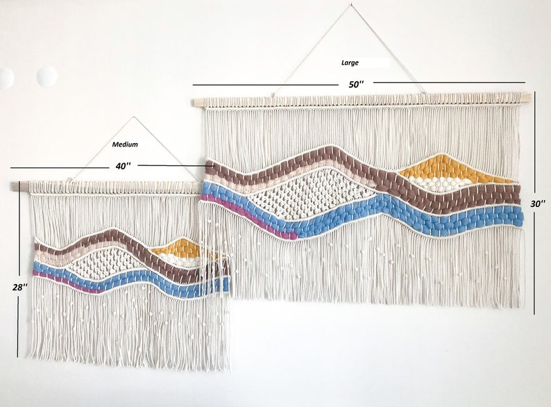 Stor väggbonad i makramé | Boho vävd ullgobeläng | Handgjord fiberkonstdekor | Neutral väggkonst för vardagsrum eller sovrum bild 3