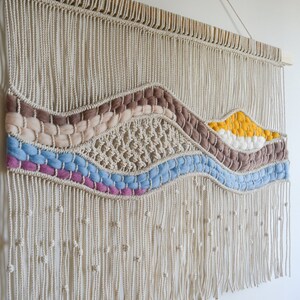 Stor väggbonad i makramé | Boho vävd ullgobeläng | Handgjord fiberkonstdekor | Neutral väggkonst för vardagsrum eller sovrum bild 2
