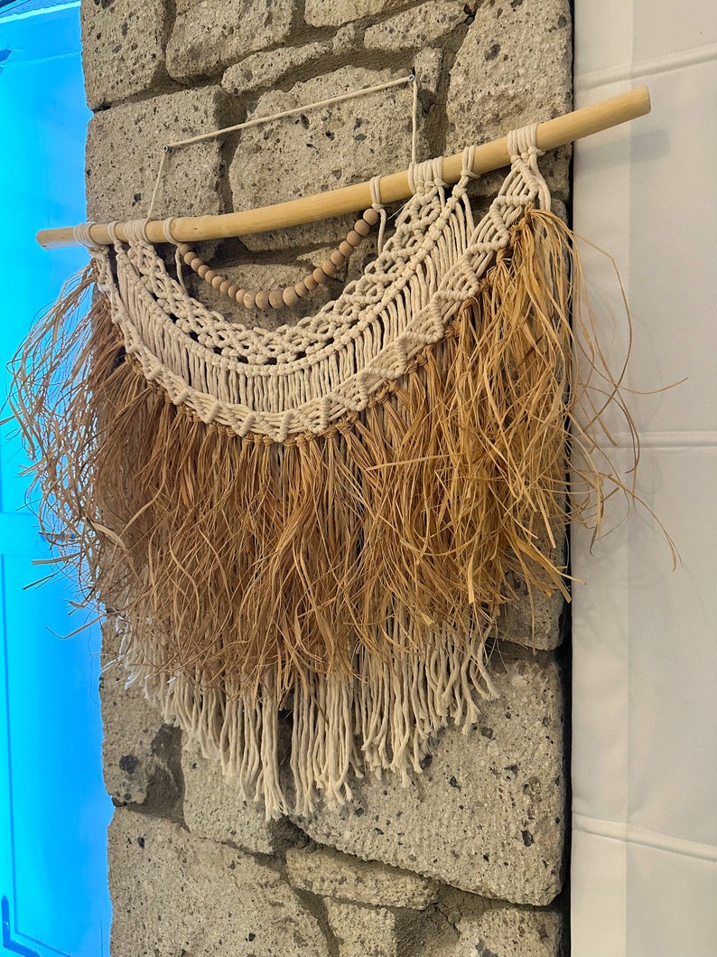 Raffia Macrame Wall Hanging, Macrame Wall Decor With Beaded, African ...