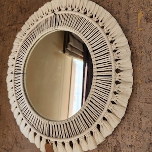 Large Macrame Mirror, Macrame Round Mirror Wall Hanging, Nursery Mirror Decor, Boho Wall Decor, Hand Woven Mirror, Housewarming gift