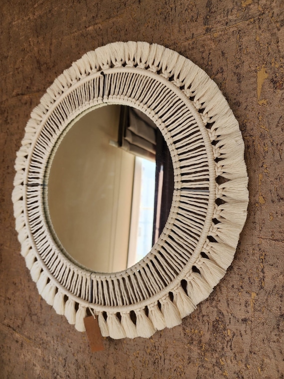 Large Macrame Mirror, Macrame Round Mirror Wall Hanging, Nursery Mirror Decor, Boho Wall Decor, Hand Woven Mirror, Housewarming gift