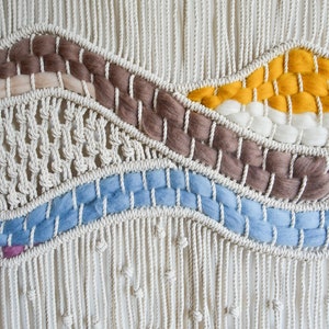 Stor väggbonad i makramé | Boho vävd ullgobeläng | Handgjord fiberkonstdekor | Neutral väggkonst för vardagsrum eller sovrum bild 6