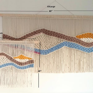 Stor väggbonad i makramé | Boho vävd ullgobeläng | Handgjord fiberkonstdekor | Neutral väggkonst för vardagsrum eller sovrum bild 4