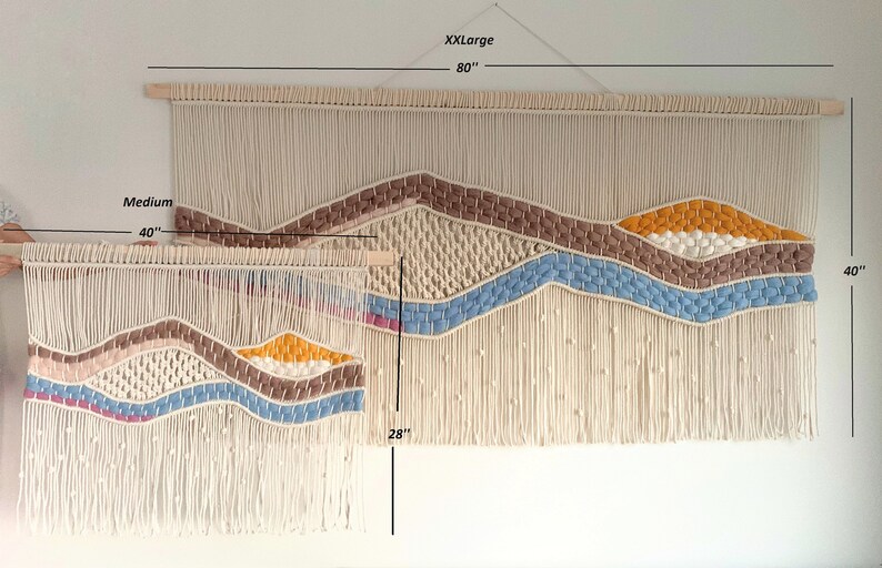 Stor väggbonad i makramé | Boho vävd ullgobeläng | Handgjord fiberkonstdekor | Neutral väggkonst för vardagsrum eller sovrum bild 4