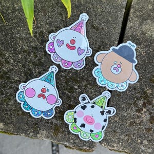 Glitter Clown Stickers - Glossy Vinyl Weatherproof Weather Resistant Jester Fool Sticker Cow Dog Happy Sad Water Bottle Laptop
