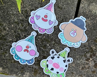 Glitter Clown Stickers - Glossy Vinyl Weatherproof Weather Resistant Jester Fool Sticker Cow Dog Happy Sad Water Bottle Laptop