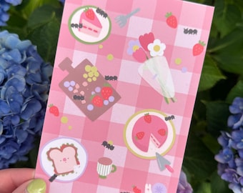 Picnic Invasion | PostCard - Illustration Art Print Gingham Ants Ant Snail Flowers Small Gift