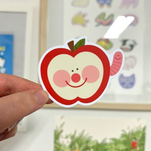 Apple and Worm Sticker -  Matte Vinyl Sticker