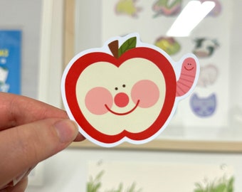 Apple and Worm Sticker -  Matte Vinyl Sticker